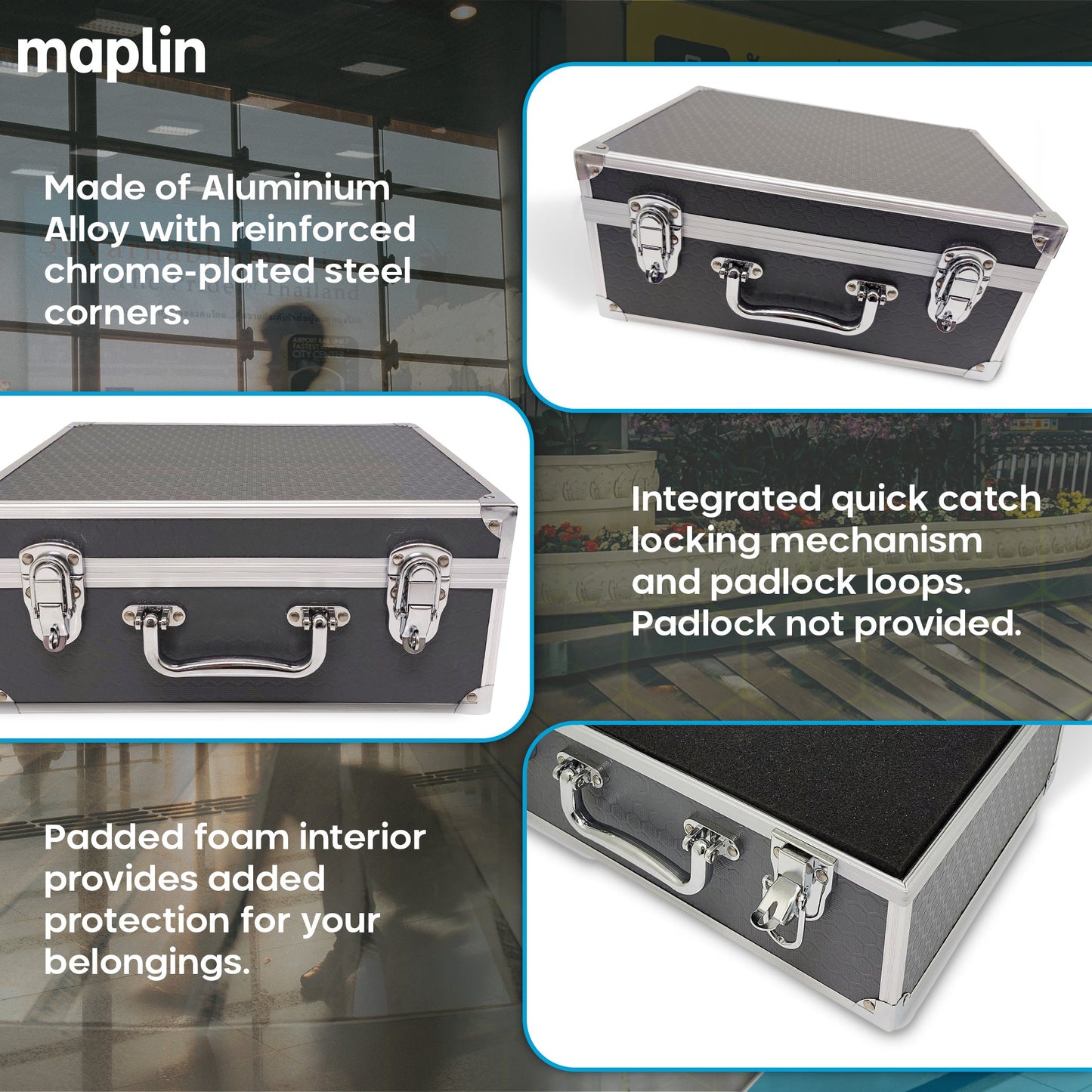 Maplin Plus Aluminium 130 x 310 x 240mm Flight Case - Grey - maplin.co.uk