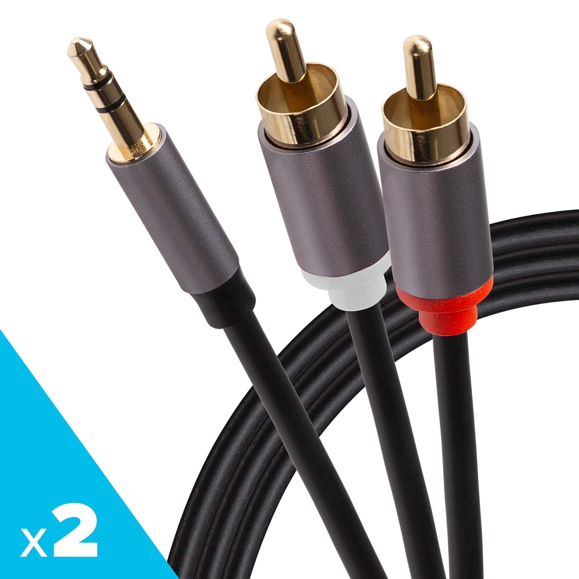 Maplin 3.5mm Aux Stereo 3-Pole Jack Plug to Twin RCA Phono Cable - Black, 3m (Pack of 2)