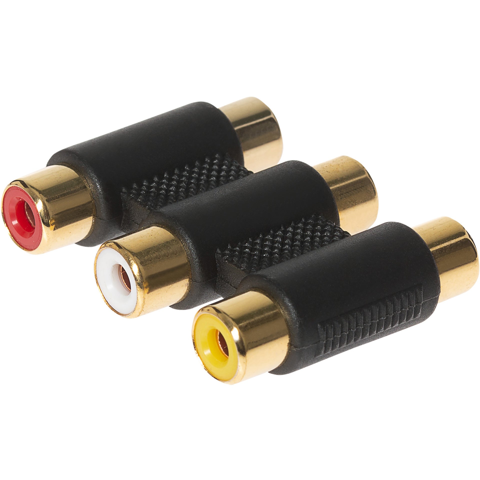 3 Way RCA Phono Coupler Adapter Red White Yellow Sockets