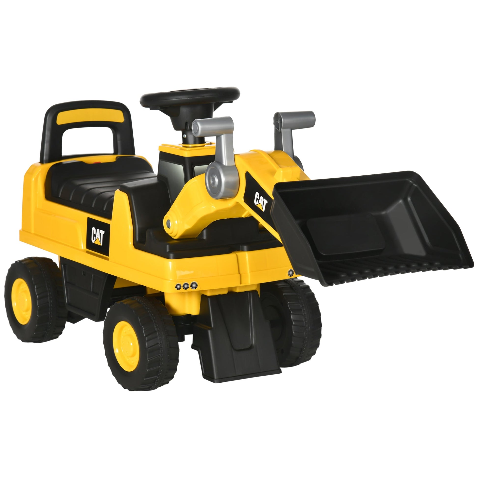 HOMCOM CAT Licensed Kids Ride-On Toy Digger with Manual Shovel & Horn for Ages 1-3 Years - maplin.co.uk