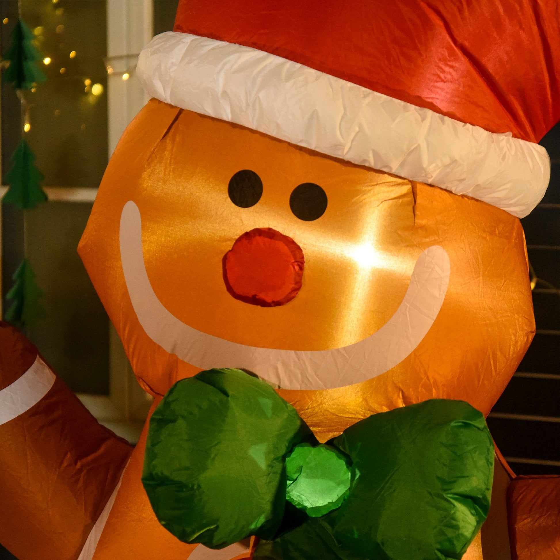 HOMCOM 6ft Christmas Inflatable LED Gingerbread Man with Santa Hat - maplin.co.uk