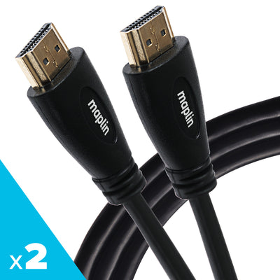 Maplin Thin HDMI to HDMI 4K Ultra HD Cable with Ethernet & Gold Connectors - Black, 3m (Pack of 2)
