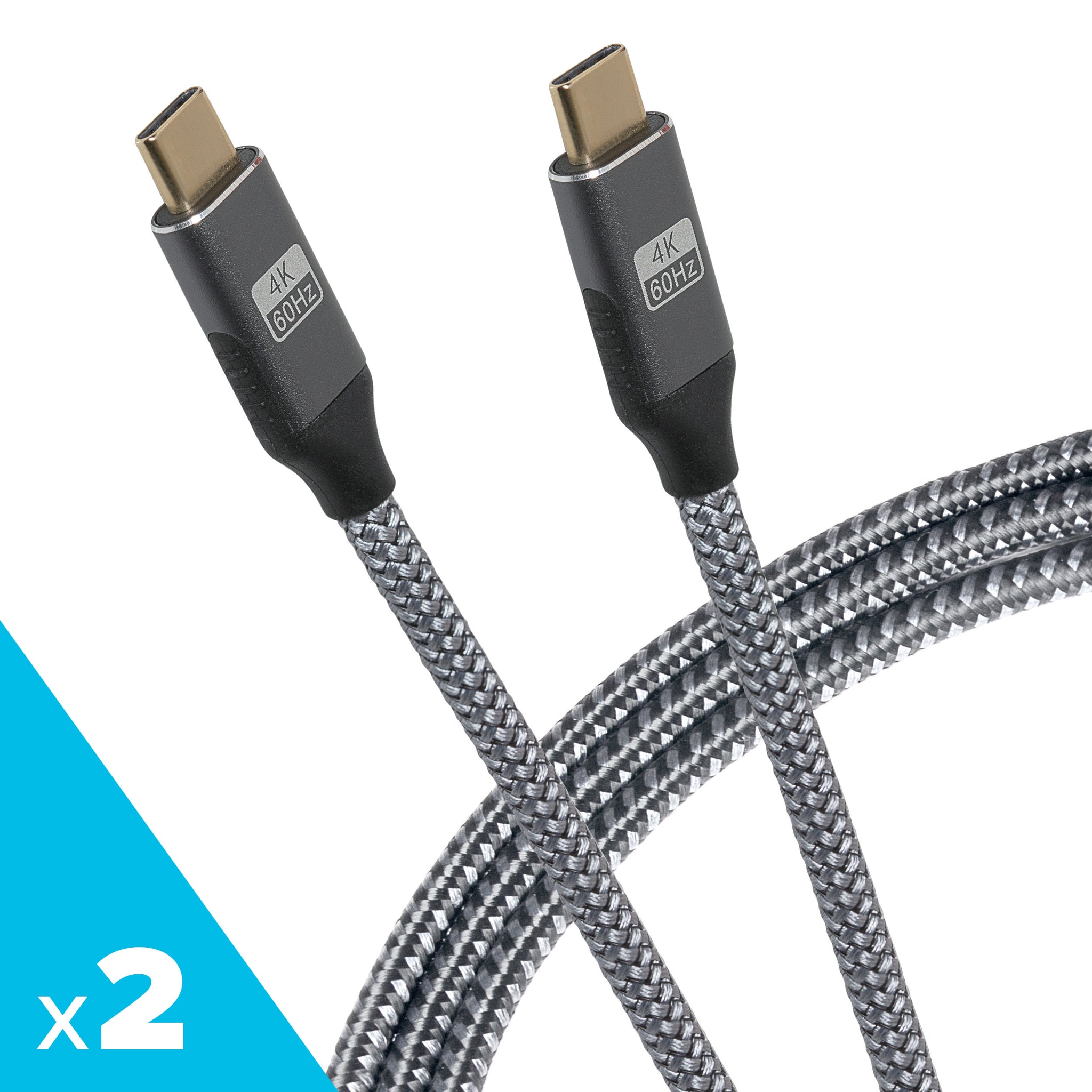 Maplin Pro USB-C to USB-C Gen2 100W 20Gbps Power Delivery Super Speed Data Transfer & Charging Braided Cable - Silver, 3m (Pack of 2)