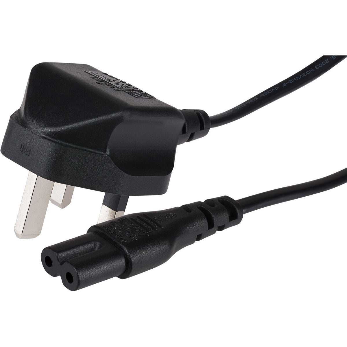 Power Lead IEC C7 Fig 8 2 Pin Plug to Pin Mains Plug 1m 3 Amp Fuse