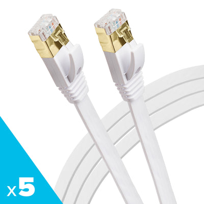 Maplin RJ45 CAT7 Flat Ethernet LAN Cable - White, 5m (Pack of 5)