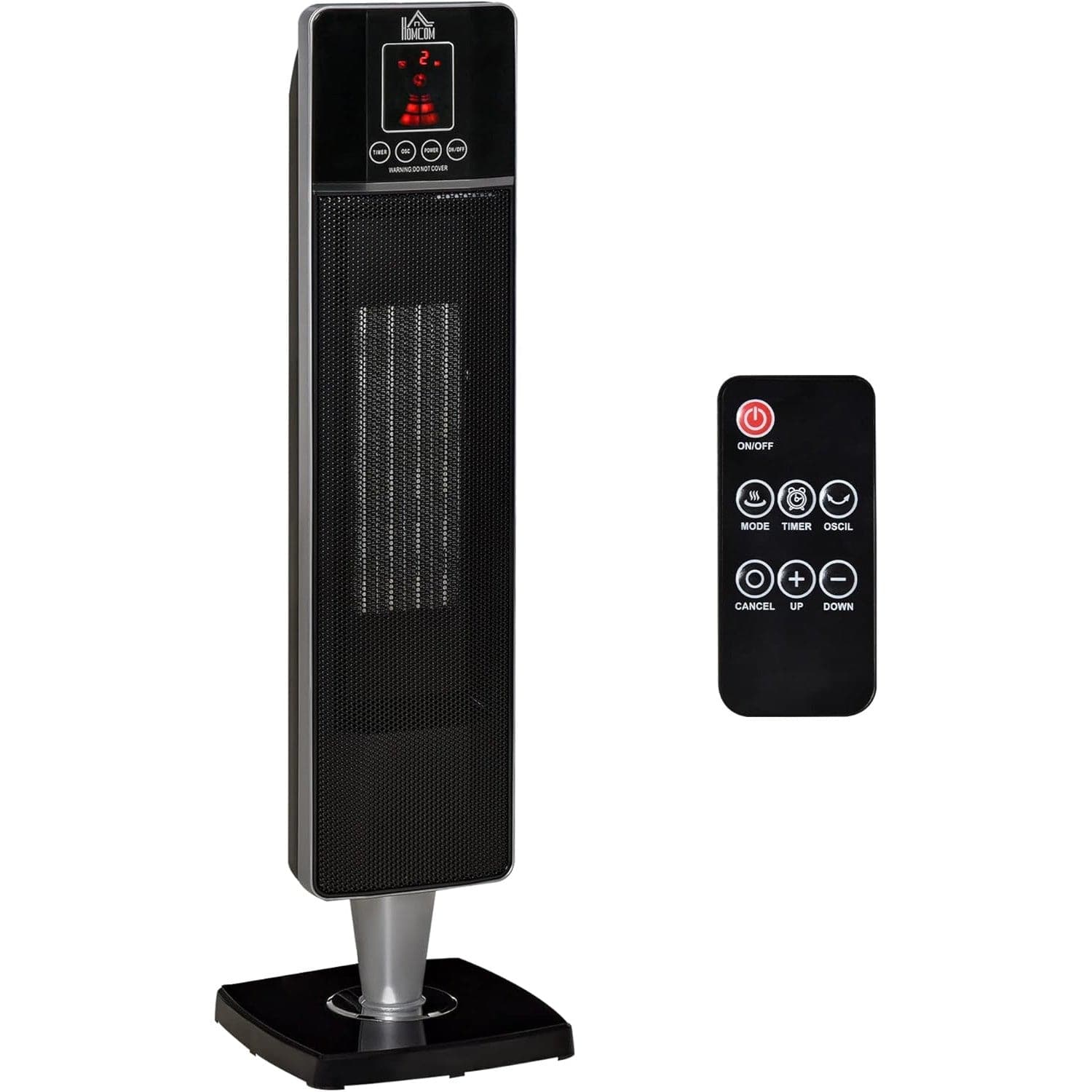 Maplin Plus 2kW Portable Indoor Oscillating Ceramic Tower Space Heater with Adjustable Modes - Black - maplin.co.uk