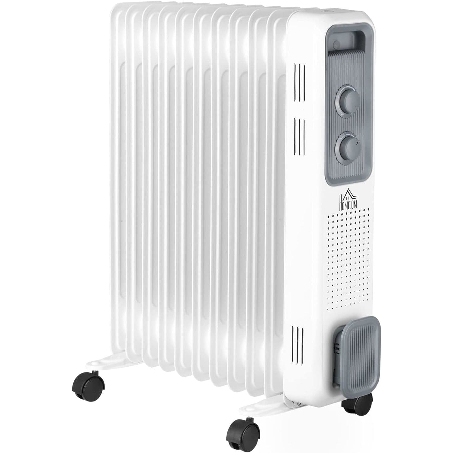 Maplin 11 Fin Portable Oil Filled Radiator with Wheels & 3 Heat Settings - White - maplin.co.uk