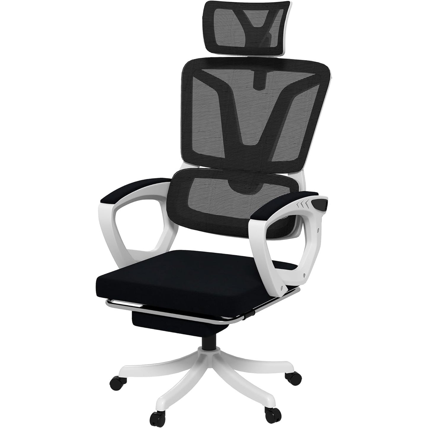 ProperAV Extra Ergonomic Reclining Adjustable Mesh Office Chair with Adjustable Headrest, Lumbar Support & Footrest - Black - maplin.co.uk