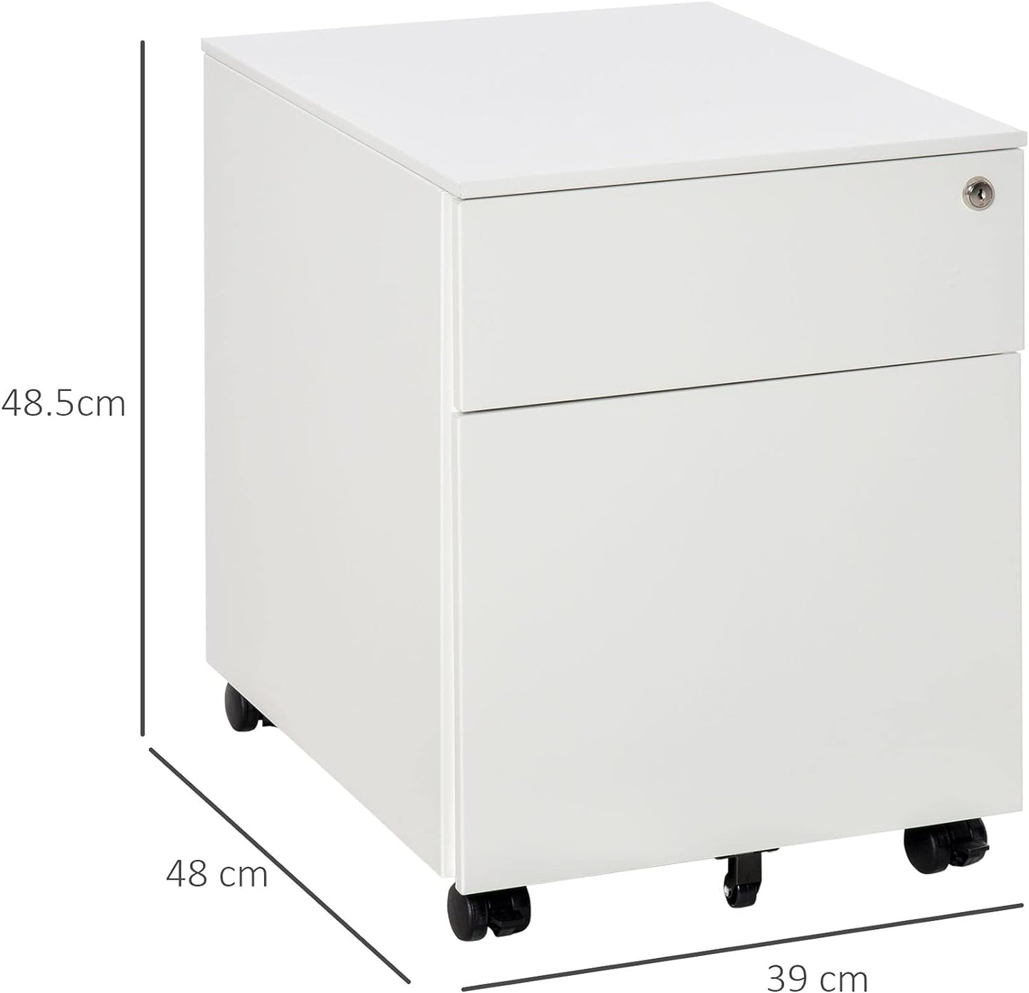 ProperAV Extra Vertical Lockable 2-Drawer Filing Cabinet with Pencil Tray & Casters - maplin.co.uk