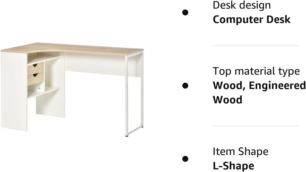 ProperAV Extra L-Shaped Corner Desk with Drawers & Storage Compartments - maplin.co.uk