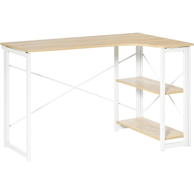 ProperAV Extra Folding L-Shaped Corner Desk with 2 Shelves - Oak - maplin.co.uk