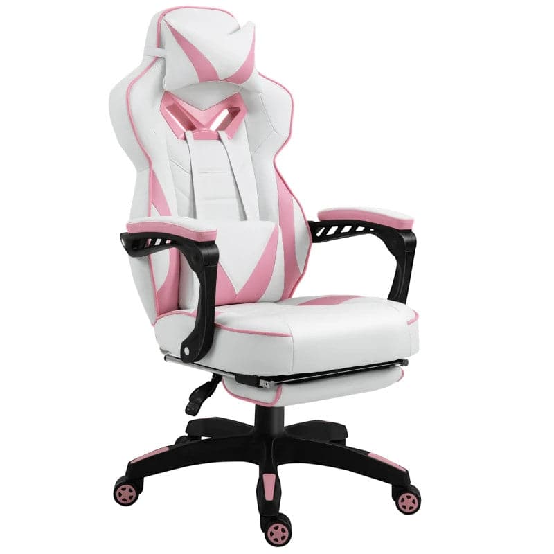Maplin Plus Ergonomic Racing Adjustable Reclining Gaming Office Chair with Headrest, Lumbar Support & Retractable Footrest Pink