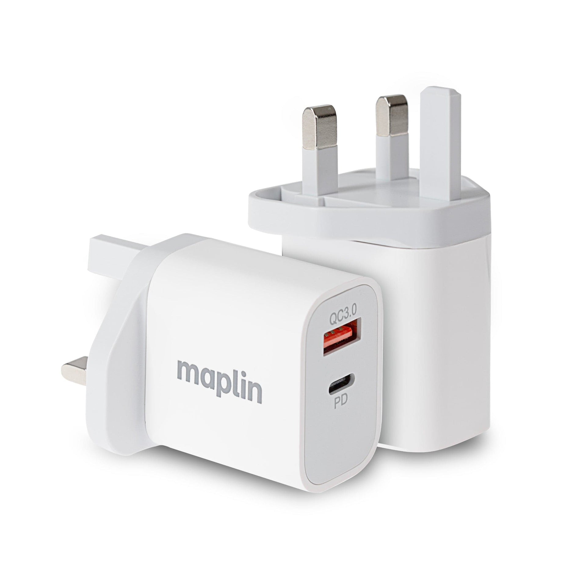 Maplin 2 Port USB Wall Charger 1x USB-A 1x USB-C PD QC 3.0 35W 