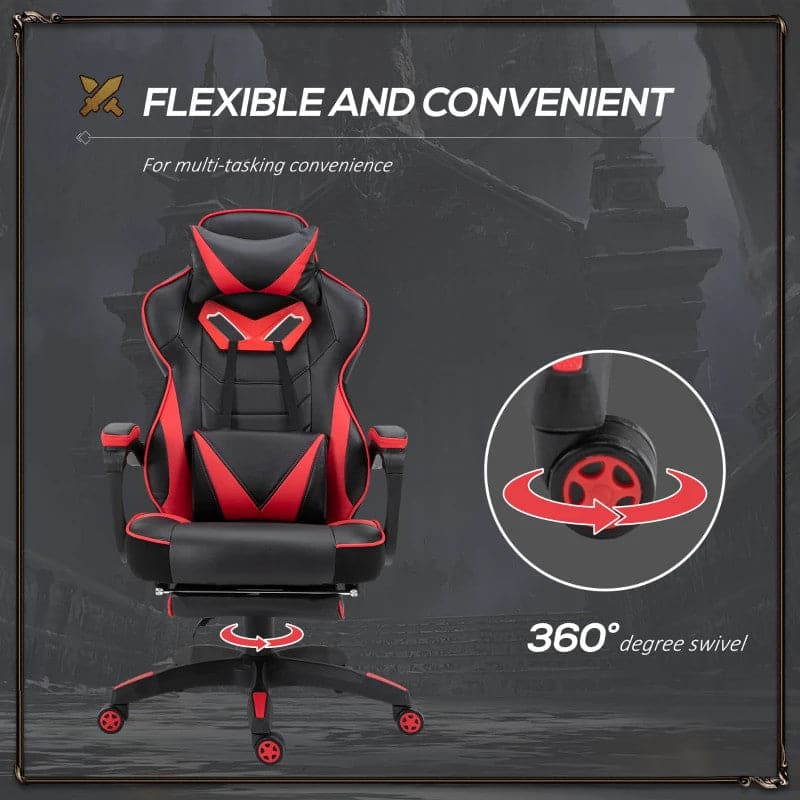 Maplin Plus Ergonomic Racing Adjustable Reclining Gaming Office Chair with Headrest, Lumbar Support & Retractable Footrest