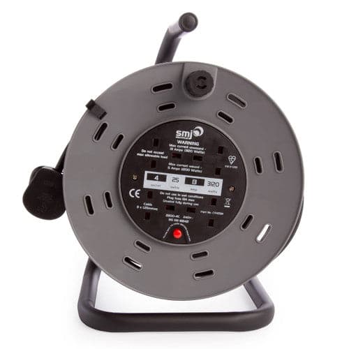 SMJ Electrical 25m 4-Socket 13A Heavy Duty Steel Frame Extension Cable Reel - maplin.co.uk