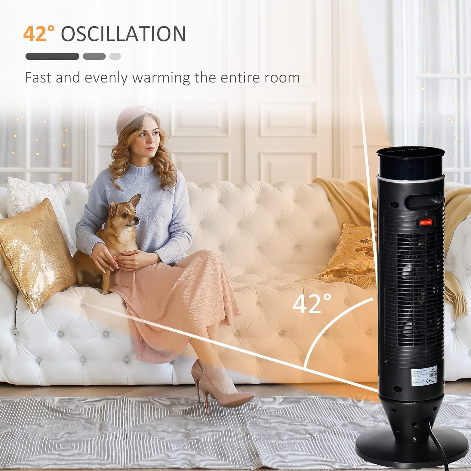 Maplin 42° Oscillation Indoor Ceramic Tower Space Heater with Remote Control & Timer - Black - maplin.co.uk