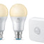 4lite WiZ Connected A60 Warm White WiFi LED Smart Bulb - B22 Bayonet Cap Pack of 2 + Sensor
