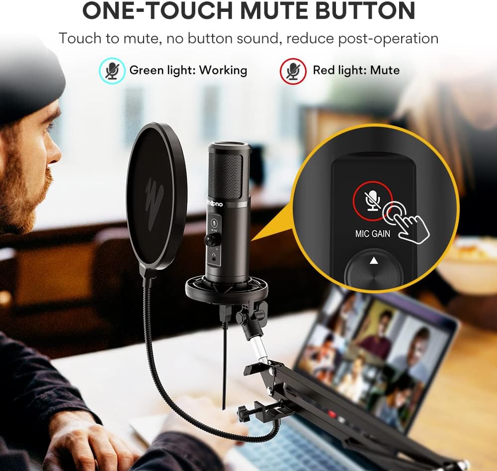 Maono USB Cardioid Professional Microphone with Boom Arm - maplin.co.uk