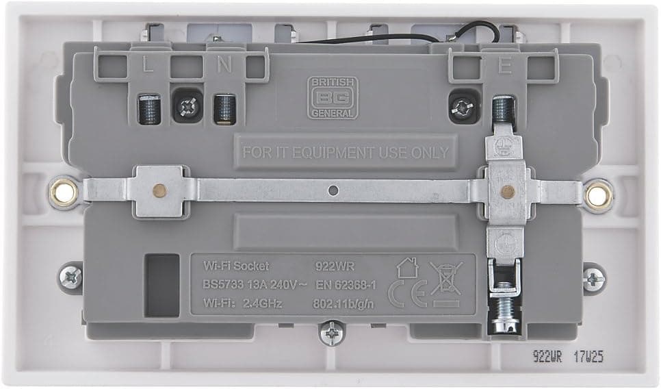 British General Square Edge 13A 2 Gang Switched Socket with Wi-Fi Extender - White - maplin.co.uk