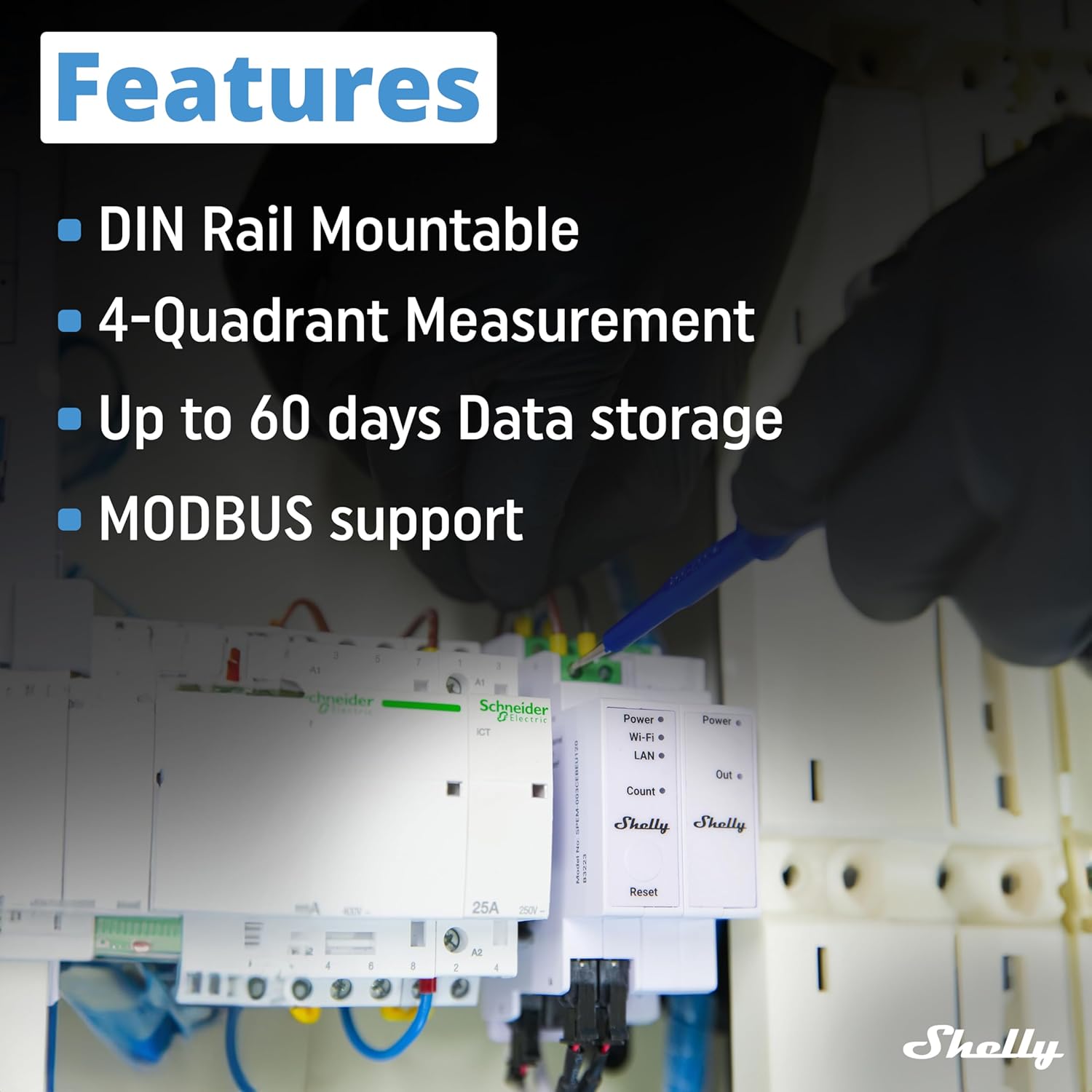 Shelly Pro 3EM 3CT63 Compact DIN-Mountable 3-Phase 63A Energy Meter