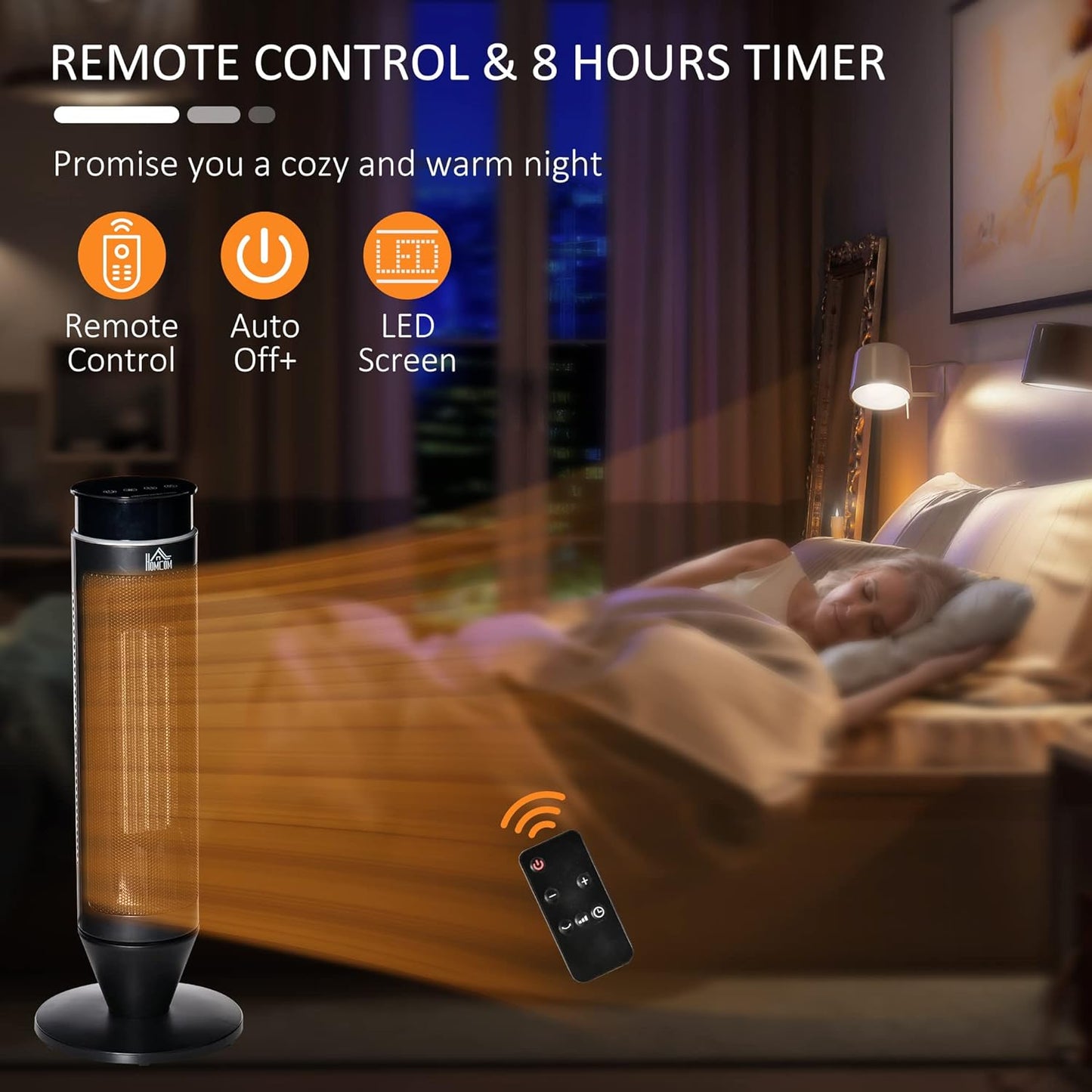 Maplin Plus 42° Oscillation Indoor Ceramic Tower Space Heater with Remote Control & Timer - Black - maplin.co.uk