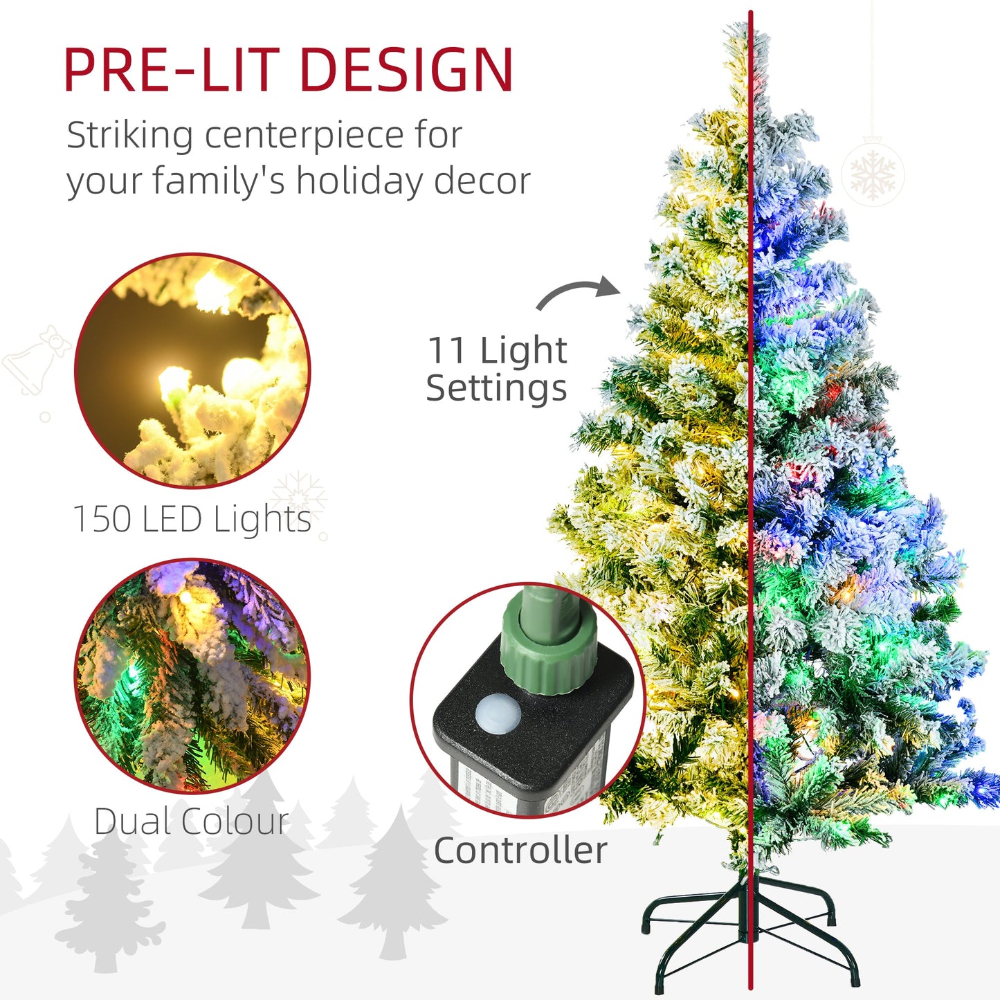 HOMCOM 4.5ft LED Snow Flocked Artificial Christmas Tree with Steel Base - maplin.co.uk