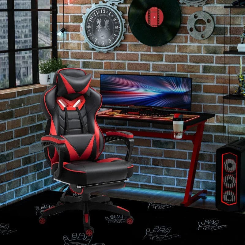 Maplin Plus Ergonomic Racing Adjustable Reclining Gaming Office Chair with Headrest, Lumbar Support & Retractable Footrest