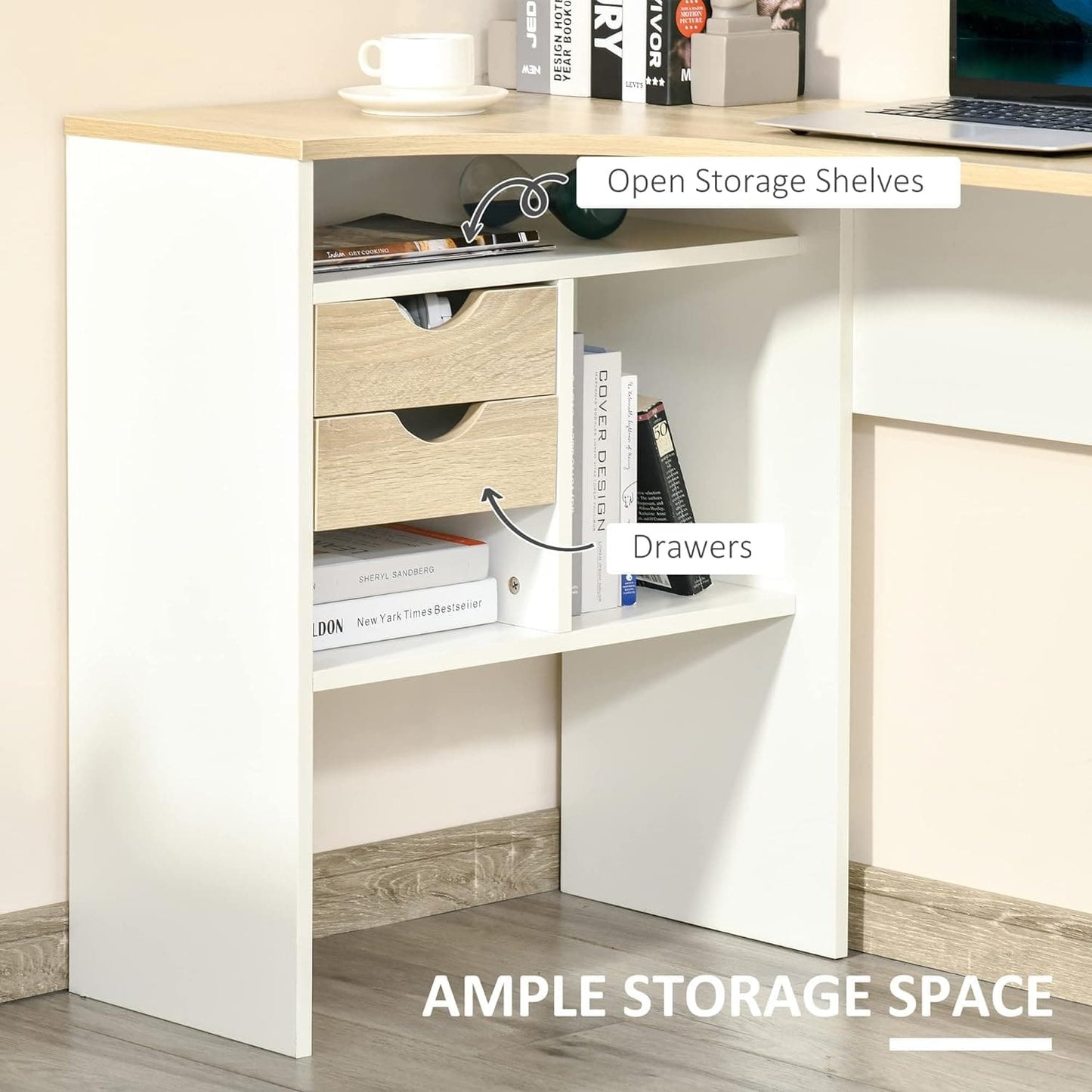 ProperAV Extra L-Shaped Corner Desk with Drawers & Storage Compartments - maplin.co.uk