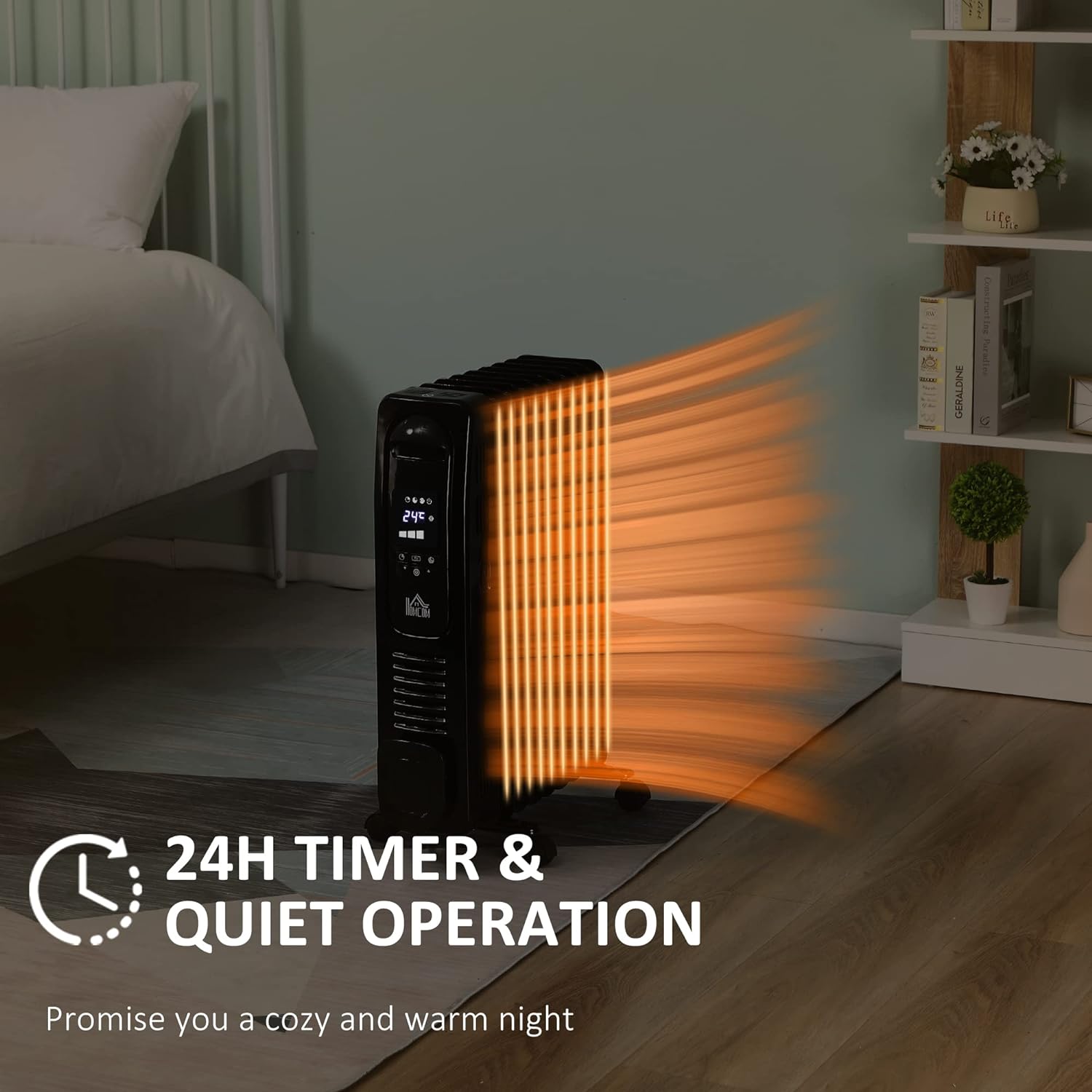 Maplin 2180W Digital 9 Fin Portable Electric Oil Filled Radiator with LED Display, Timer, 3 Heat Settings, Safety Cut-Off & Remote Control - maplin.co.uk