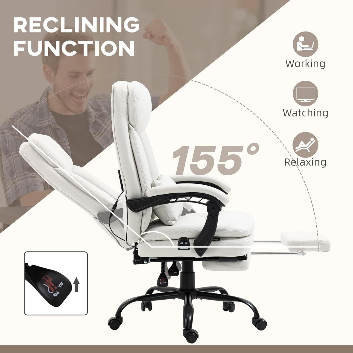 ProperAV Extra Ergonomic Adjustable Reclining Office Chair with 6-Point Vibration Massage, Lumbar Heating & Footrest - maplin.co.uk