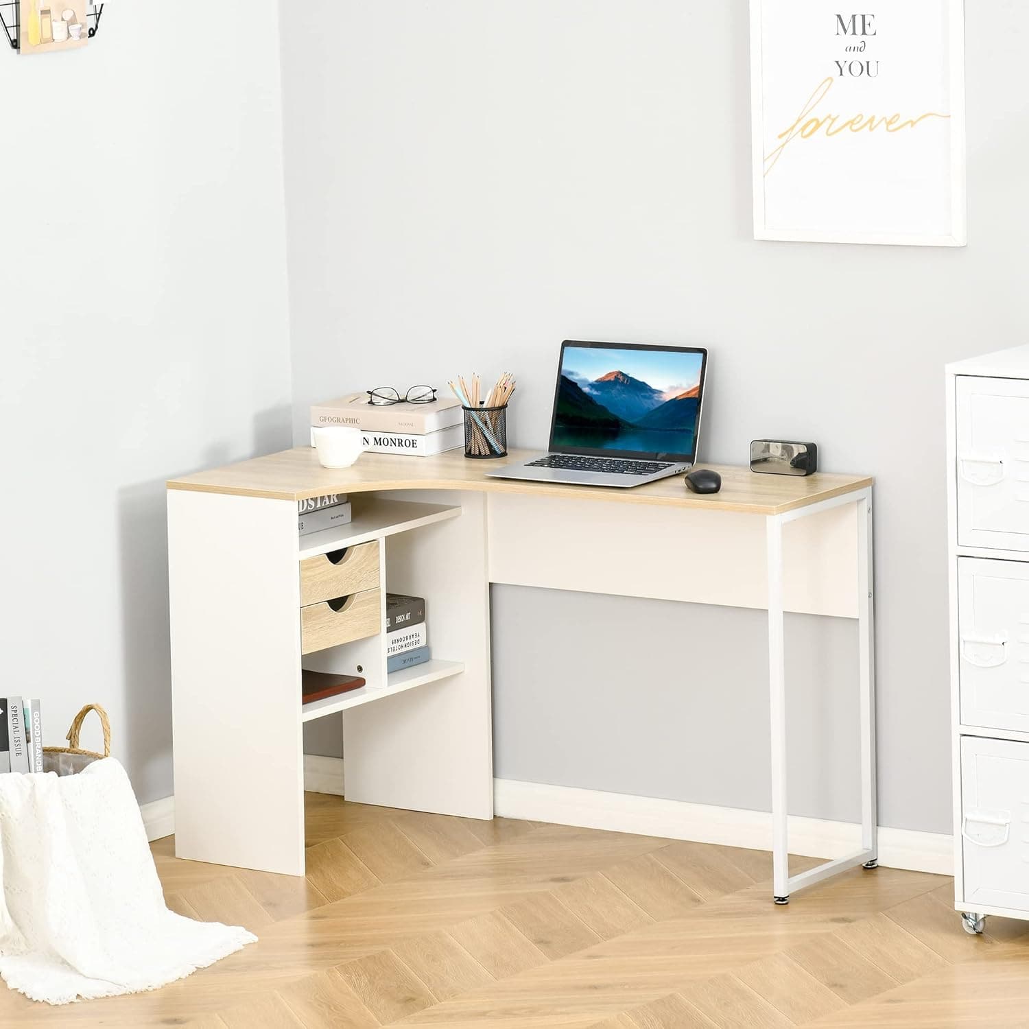 ProperAV Extra L-Shaped Corner Desk with Drawers & Storage Compartments - maplin.co.uk