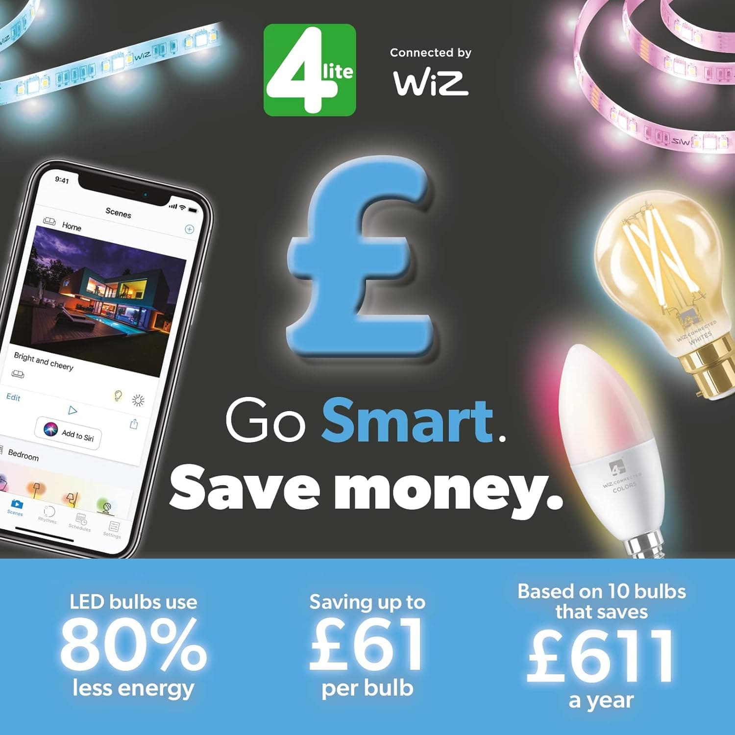 4lite WiZ Connected A60 Warm White WiFi LED Smart Bulb - E27 Large Screw - maplin.co.uk