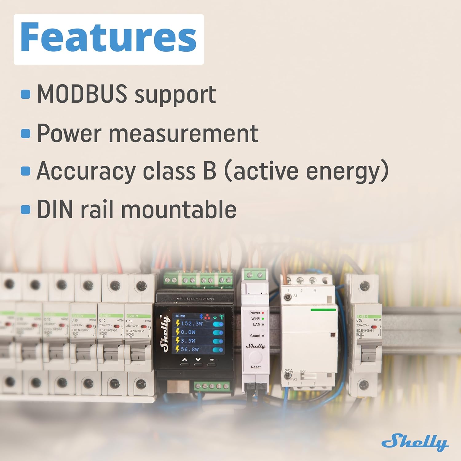 Shelly Pro EM 50A DIN-Mountable Single-Phase Energy Meter with Contactor Control
