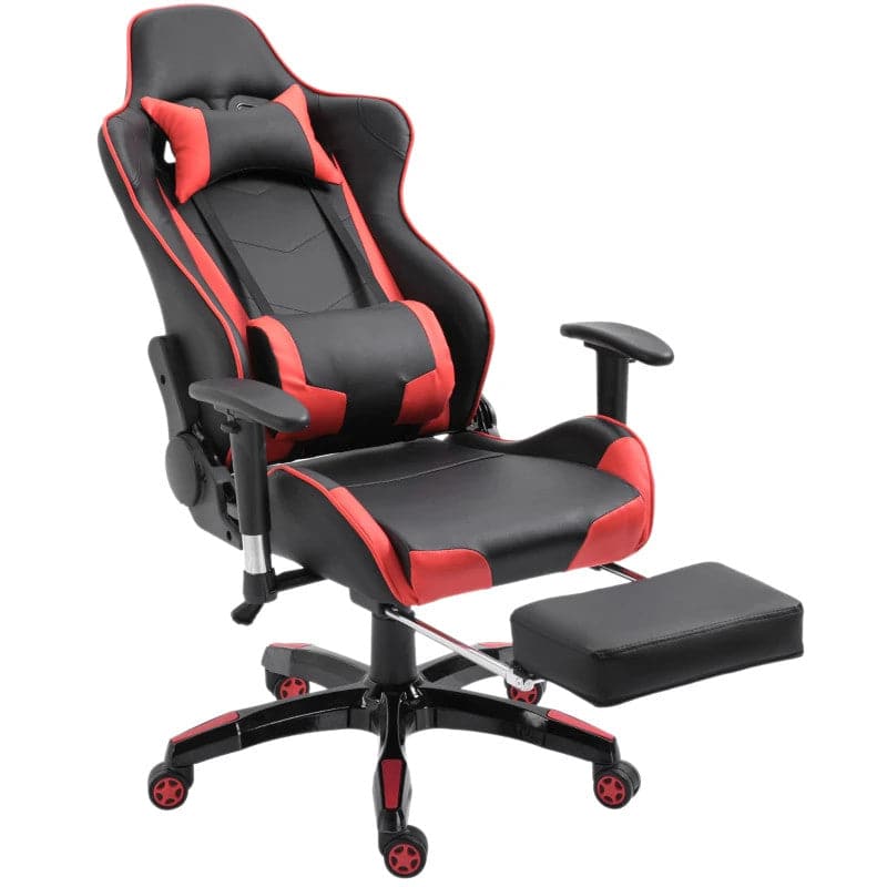 Maplin Plus High-Back Faux Leather Swivel Reclining Office Gaming Chair with Footrest - Red & Black - maplin.co.uk