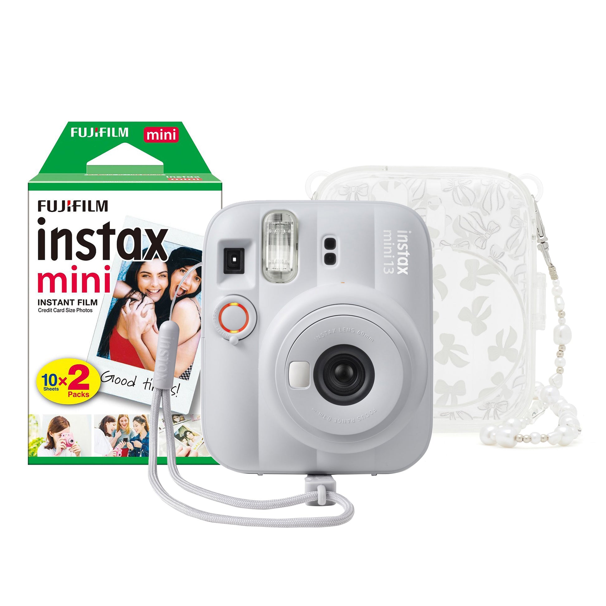 Fujifilm Instax Mini 13 Instant Camera - Clay White Camera + 20 Shot Pack + Skinny Dip Case