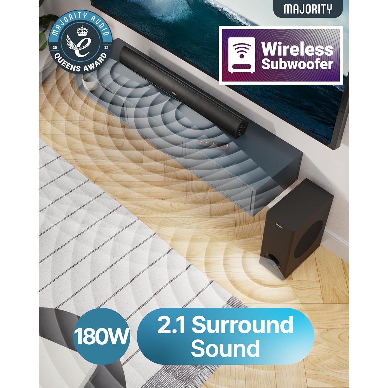 Majority Teton Plus Bluetooth Soundbar & Subwoofer