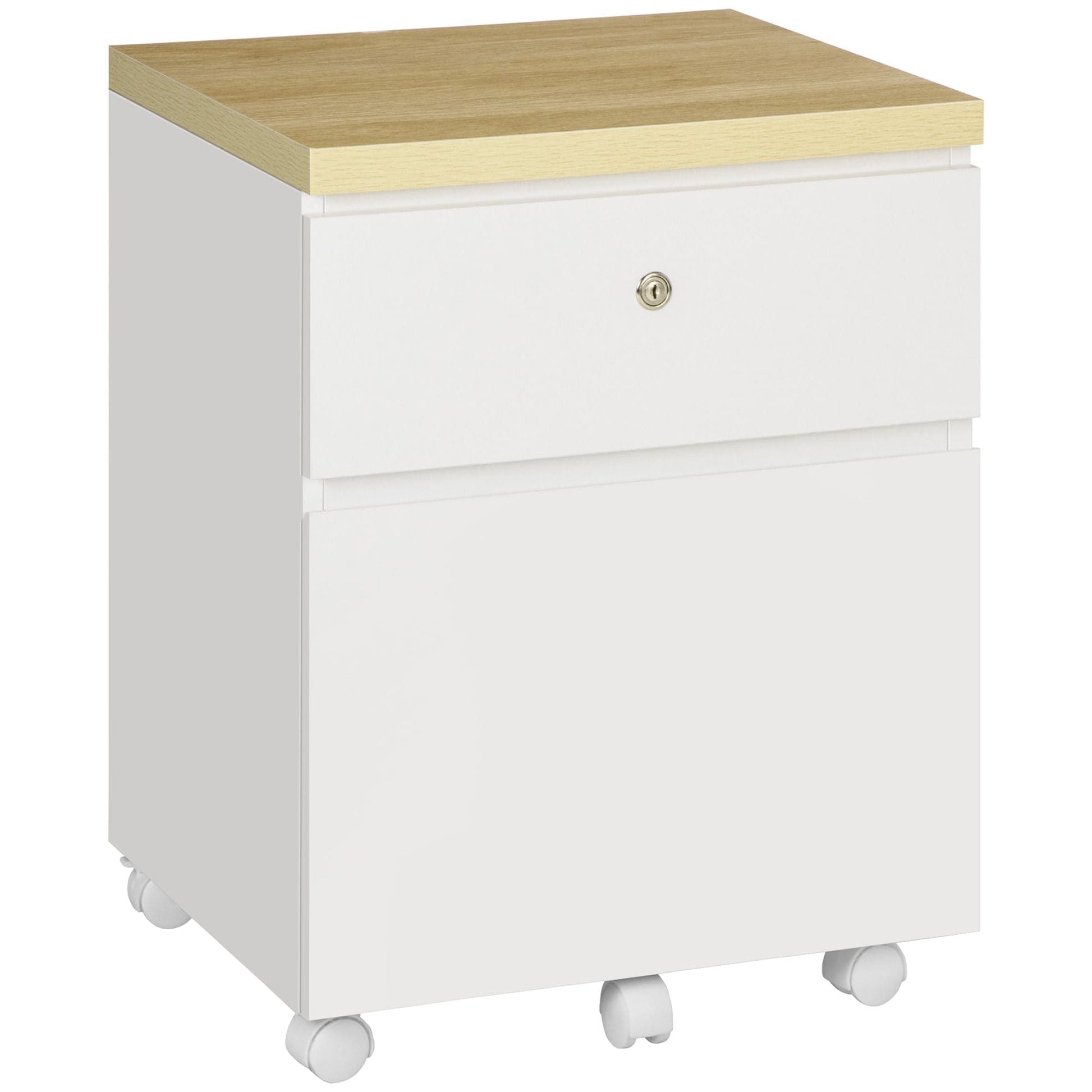 ProperAV Extra Lockable 2-Drawer Filing Cabinet with Hanging Bars & Wheels - White - maplin.co.uk