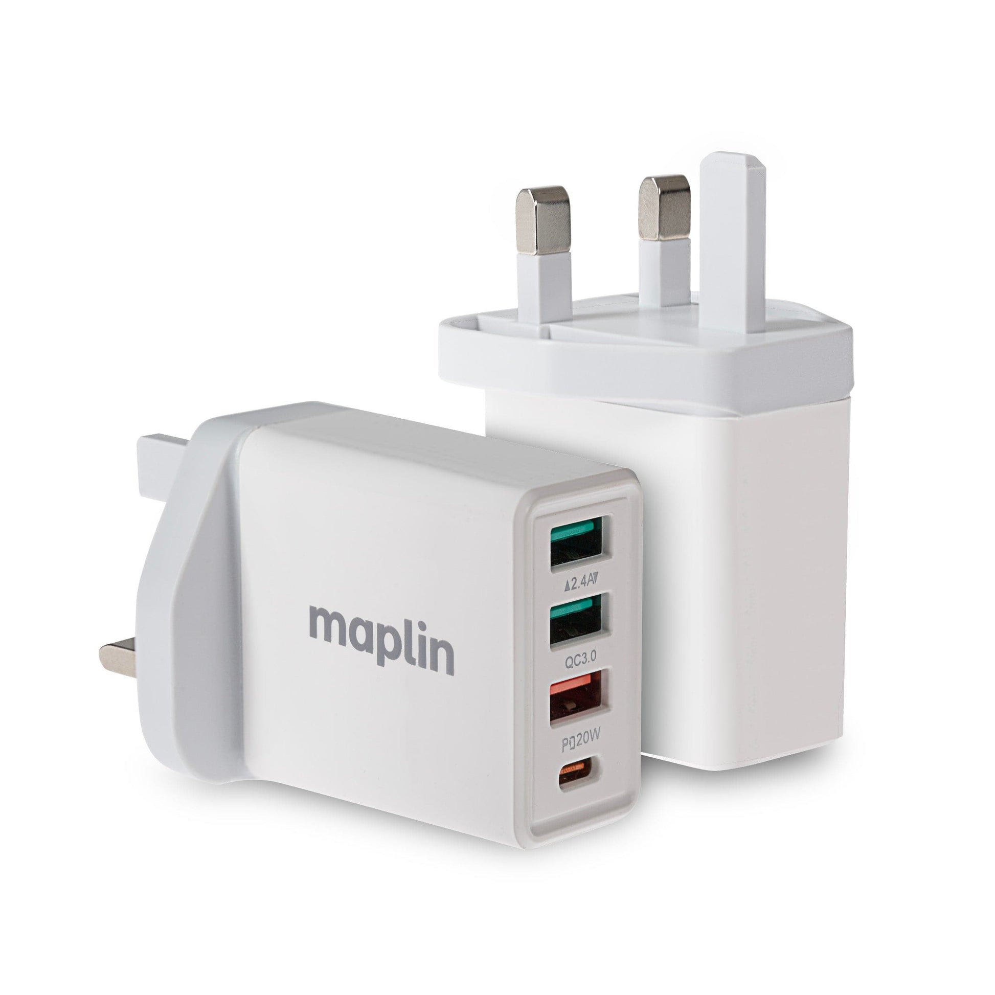 Maplin 4 Port USB Wall Charger 3x USB-A 2 1x USB-C PD QC 3.0 32W High Speed Charging - maplin.co.uk