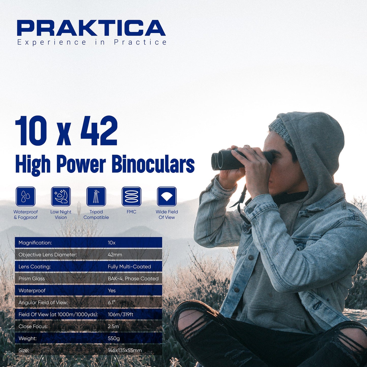 PRAKTICA Pioneer R 10x42 mm Binoculars - Brown - maplin.co.uk
