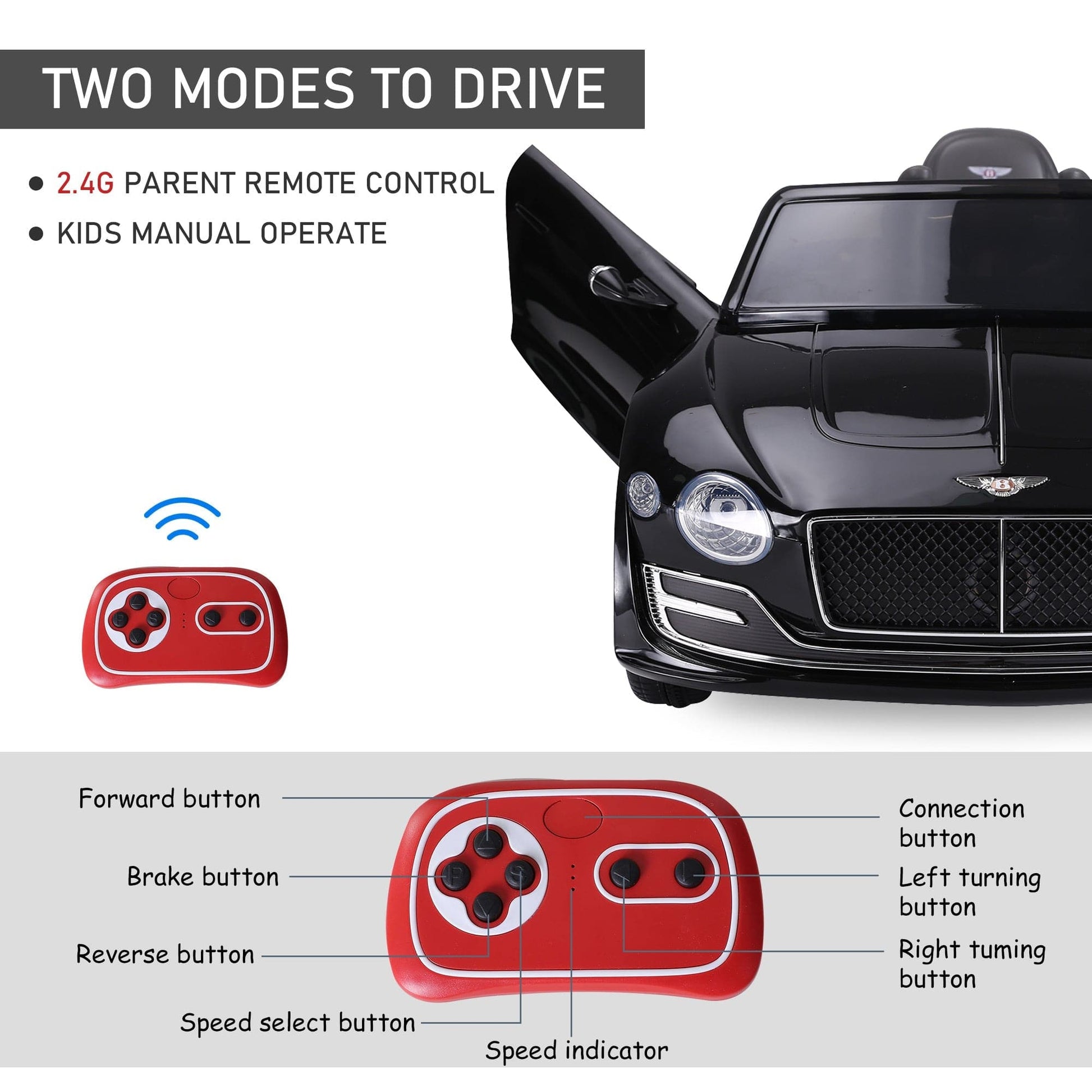 Maplin Plus Bentley GT 12V Electric Kids Ride On Toy Car with LEDs, Music & Remote Control for 3-8 Years - Black - maplin.co.uk