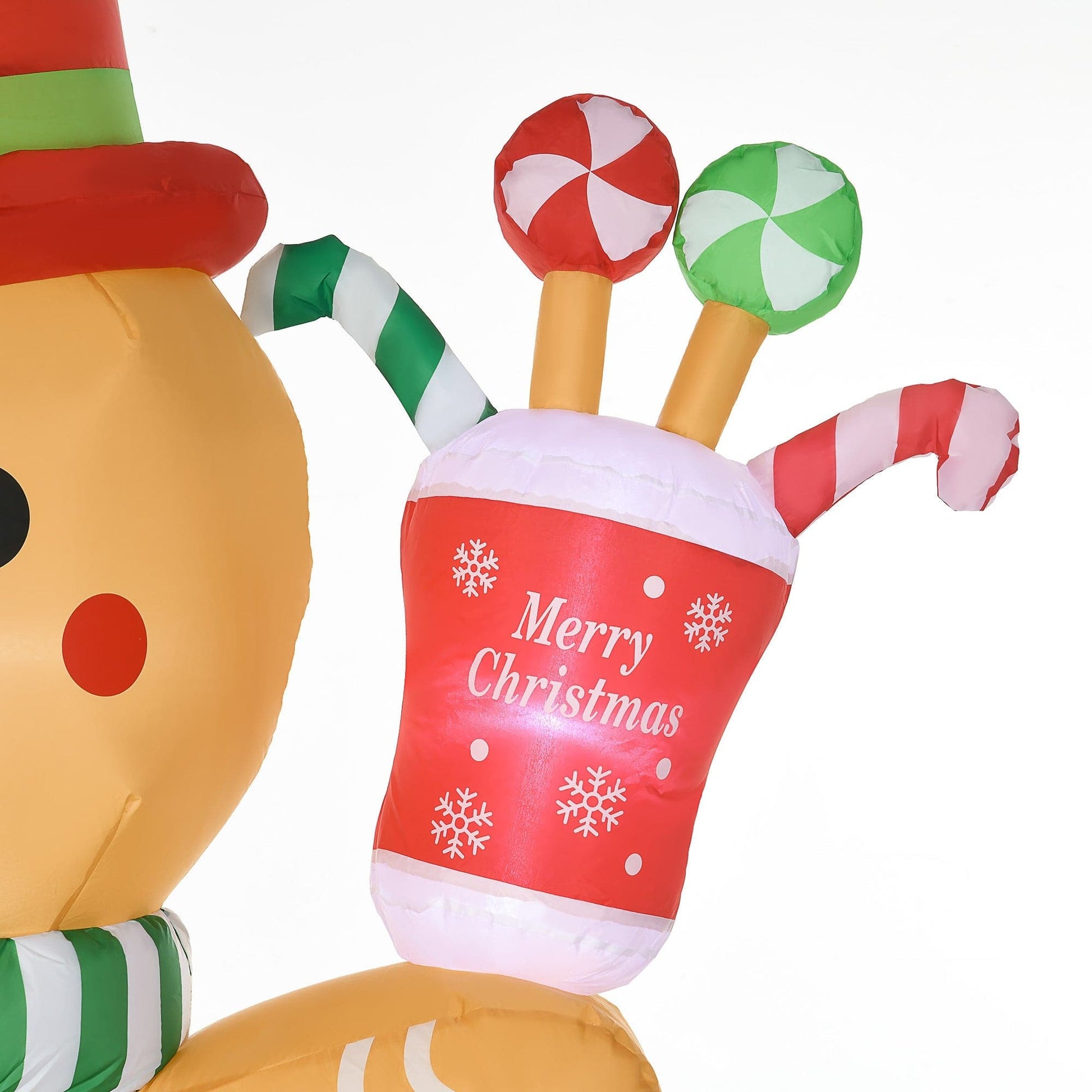 HOMCOM 7.5ft Christmas Inflatable Gingerbread Man with Candy Cane and LED Lights - maplin.co.uk