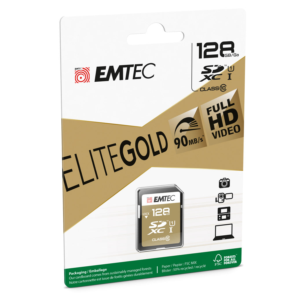 EMTEC 128GB UHS-I U1 EliteGold SD Memory Card