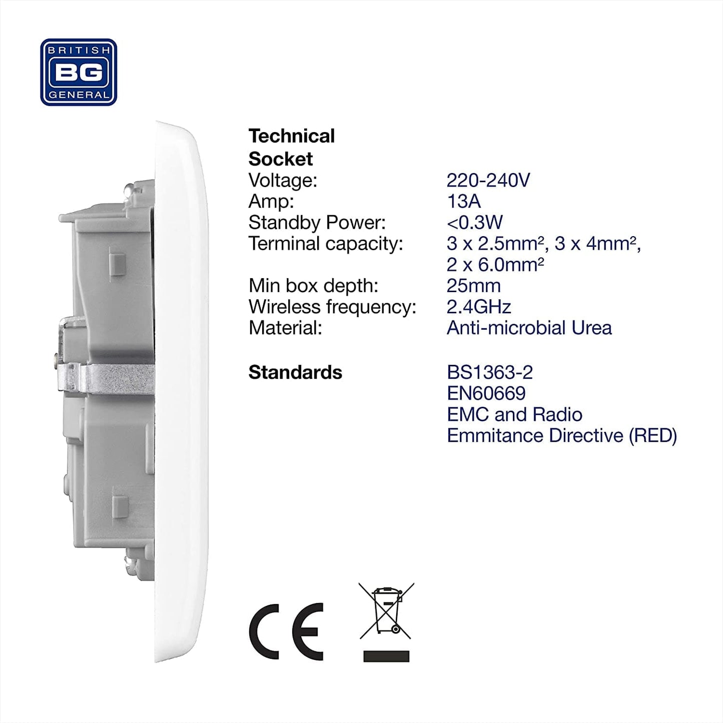 British General Slim Nexus Double Switched 13A Power Socket + Smart Home Control - White - maplin.co.uk