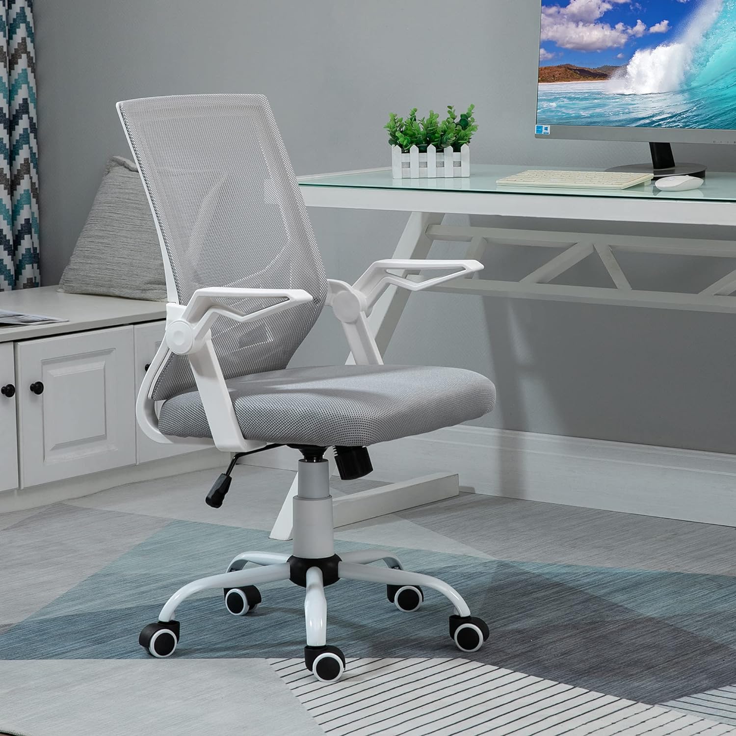 ProperAV Extra Ergonomic Adjustable Office Chair with Flip-up Arm & Lumbar Back Support - maplin.co.uk