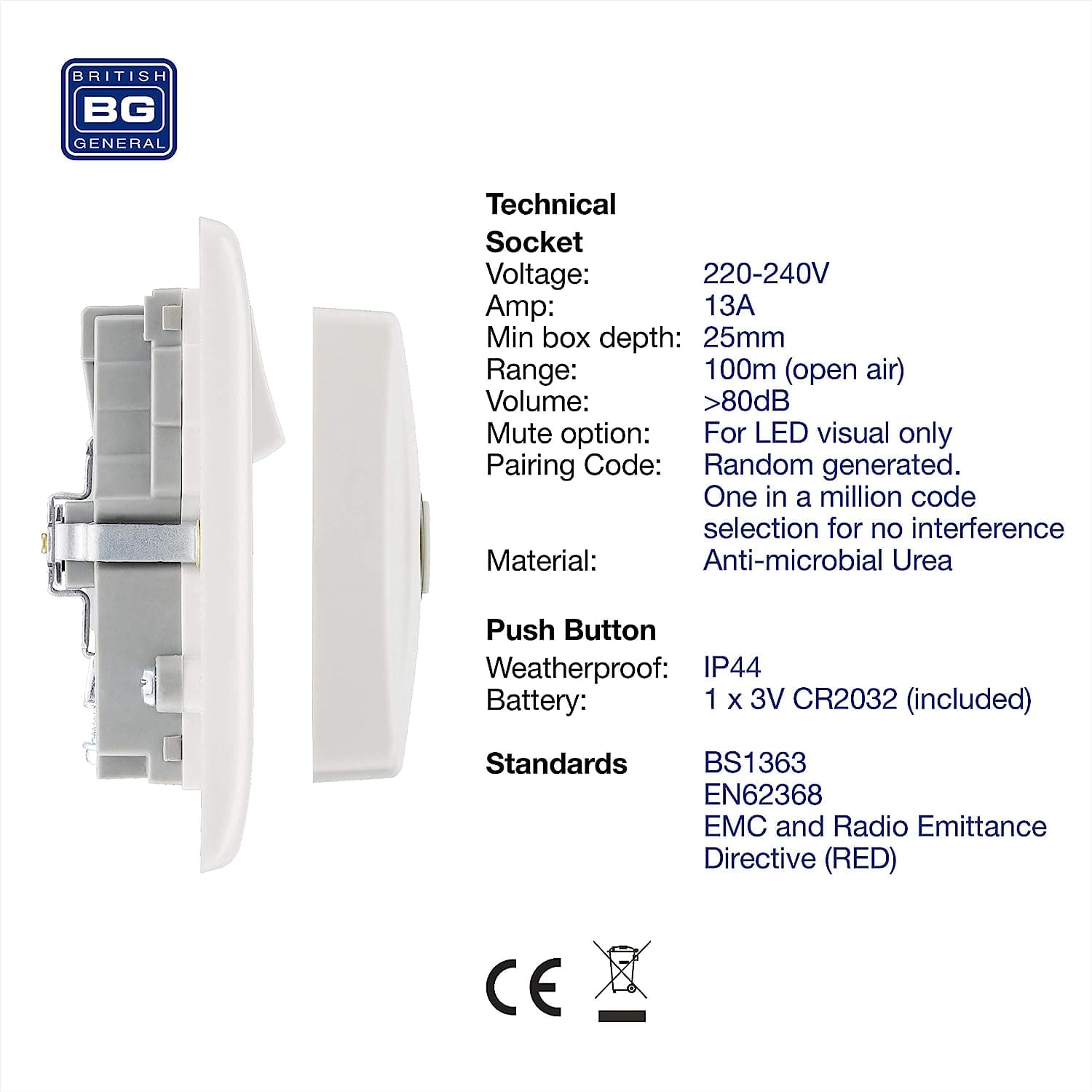 British General Nexus Double Switched 13A Power Socket with Door Chime - White - maplin.co.uk