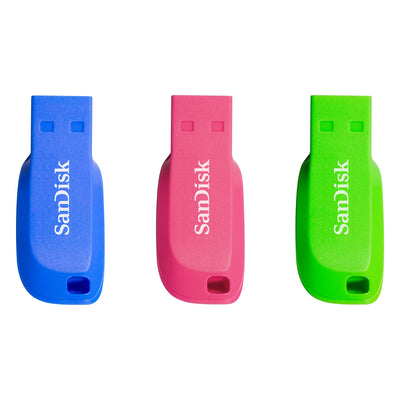 SanDisk 16GB Cruzer Blade USB 2.0 Flash Drive 3 Pack - Blue, Green & Pink