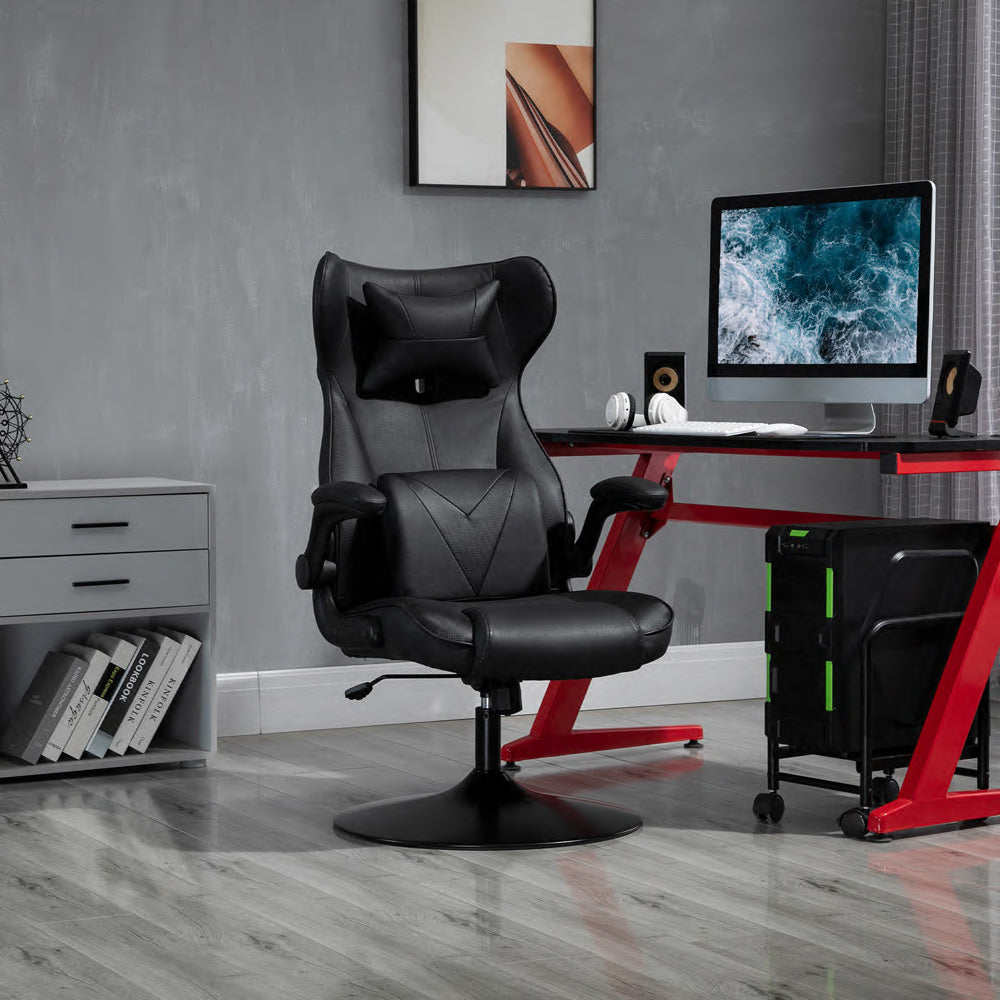 Maplin Plus Racing Style Adjustable Gaming Chair with Lumbar Support, Flip-up Armrests & Headrest - Black - maplin.co.uk