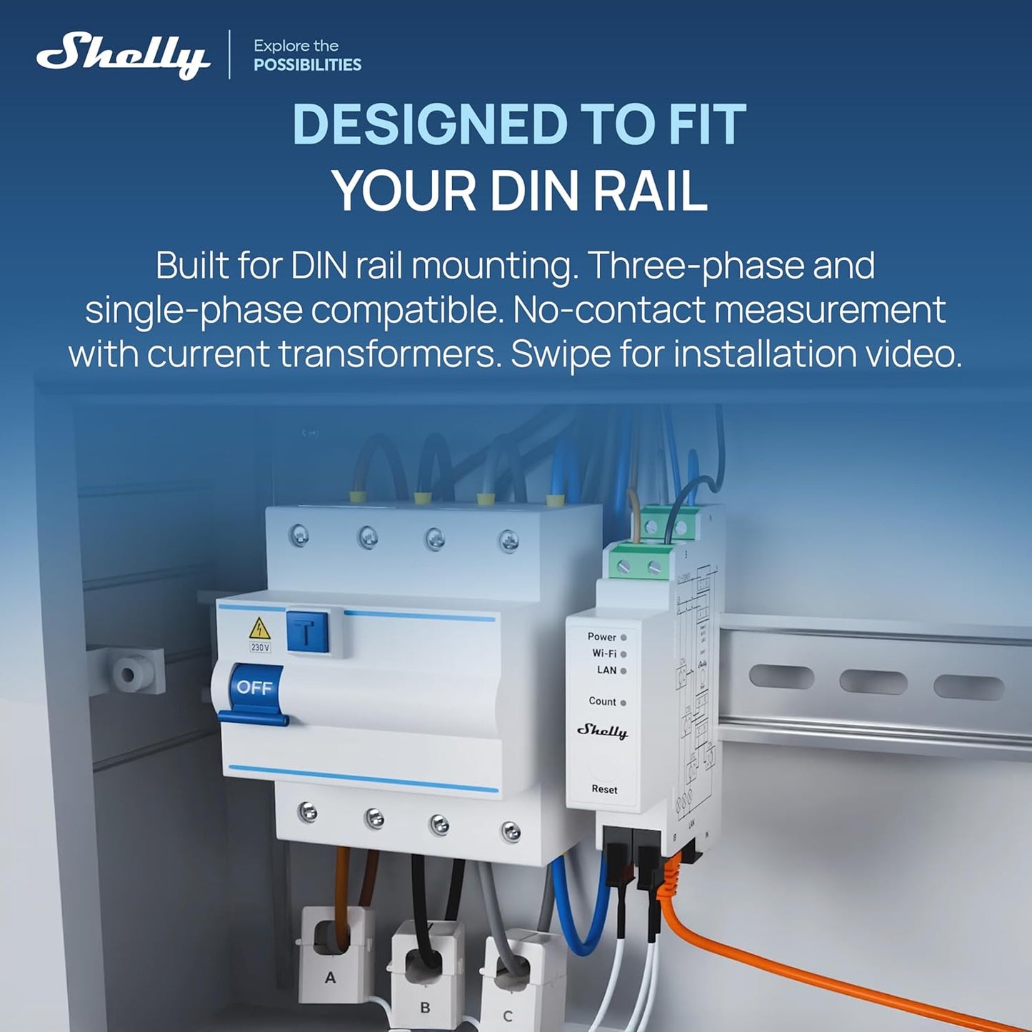 Shelly Pro 3EM 120A DIN-Mountable 3-Phase Energy Meter