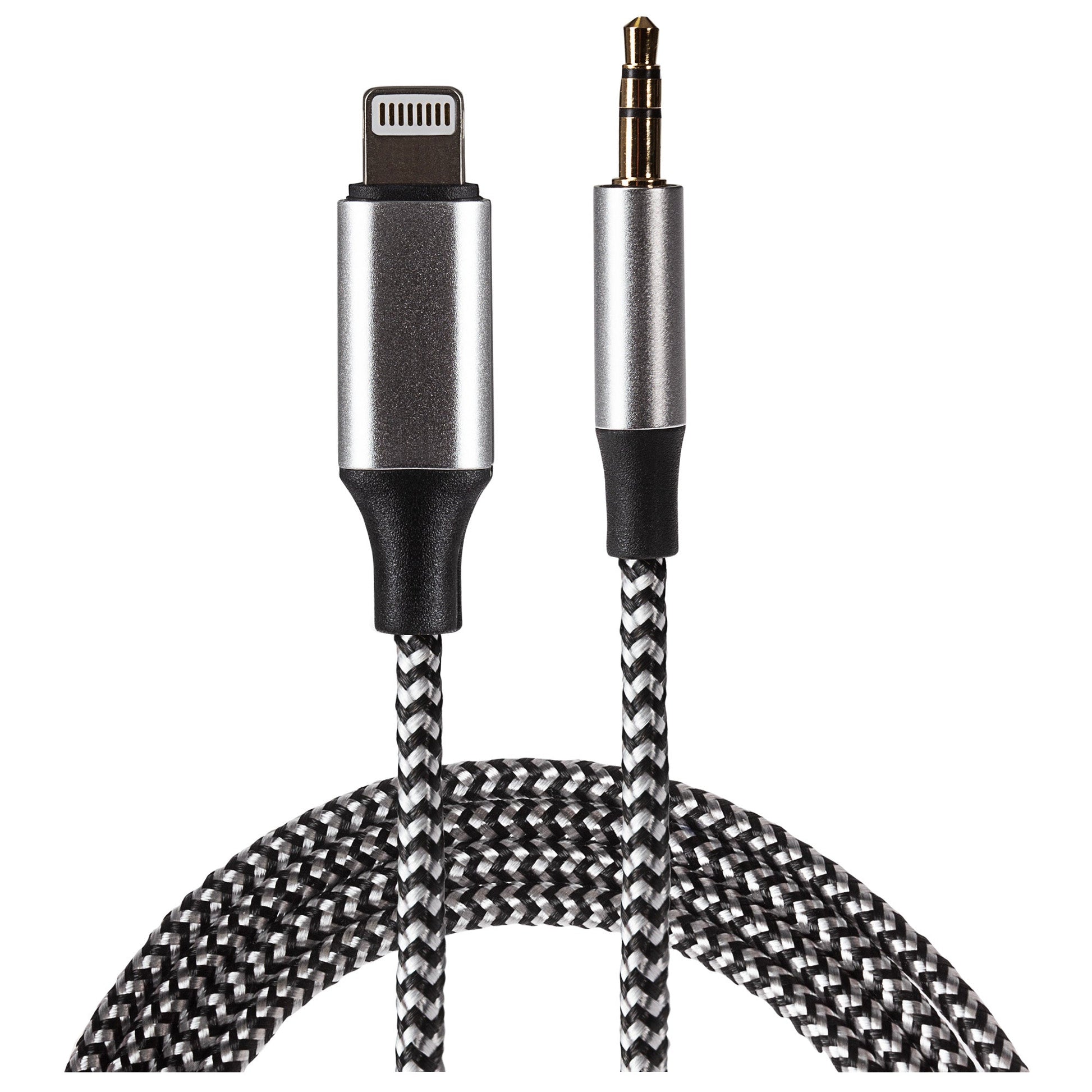 Maplin Lightning to 3.5mm Aux Stereo 3 Pole Jack Plug Braided Cable - Silver, 1m - maplin.co.uk