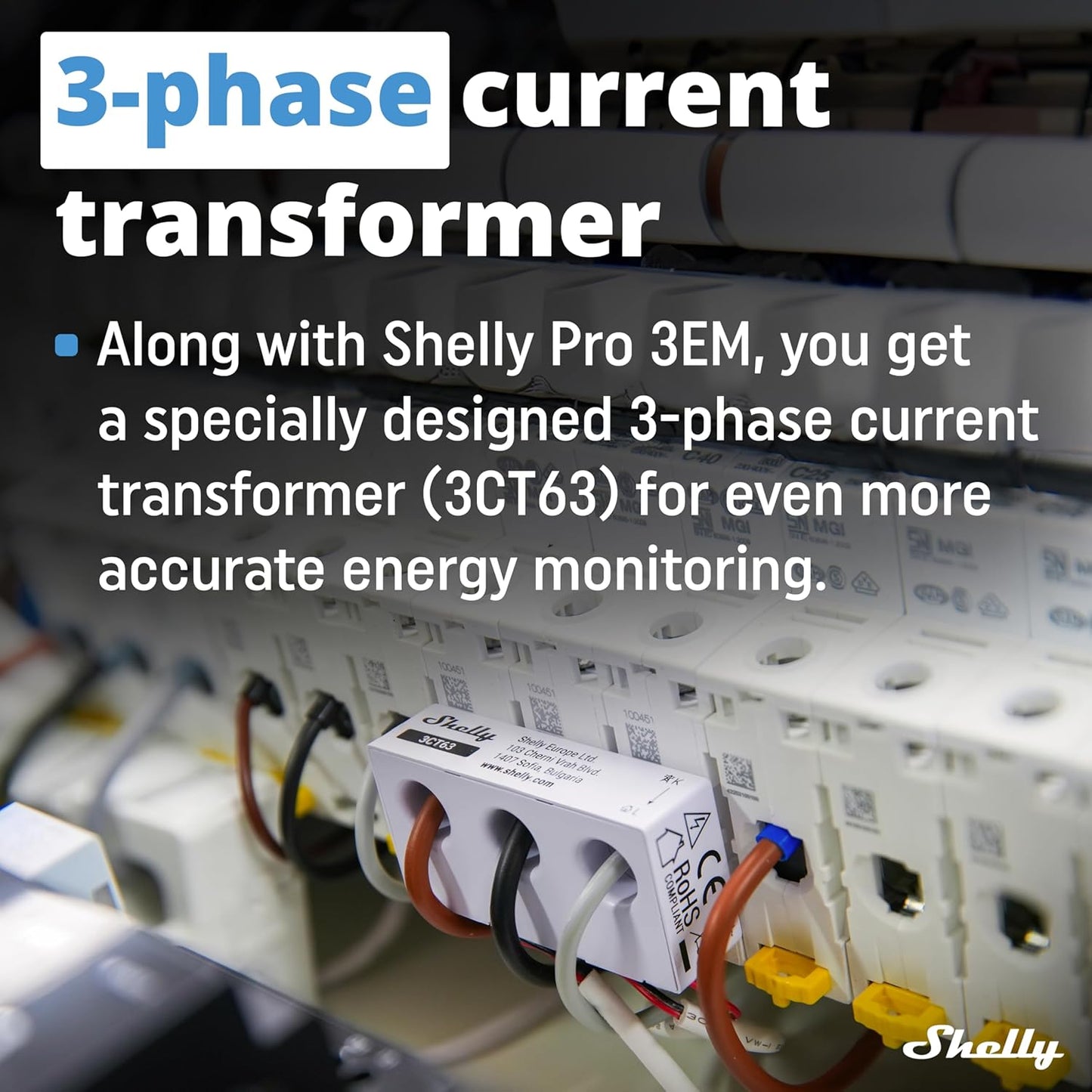 Shelly Pro 3EM 3CT63 Compact DIN-Mountable 3-Phase 63A Energy Meter
